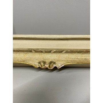 ANTICA PICCOLA CORNICE DORATA BIANCA LEGNO SCOLPITO 44 cm x 38 cm EPOCA '900