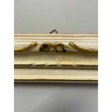 ANTICA PICCOLA CORNICE DORATA BIANCA LEGNO SCOLPITO 44 cm x 38 cm EPOCA '900