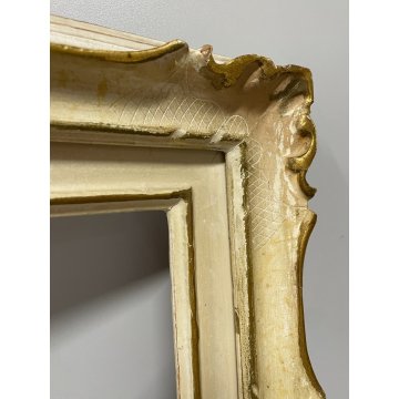 ANTICA PICCOLA CORNICE DORATA BIANCA LEGNO SCOLPITO 44 cm x 38 cm EPOCA '900