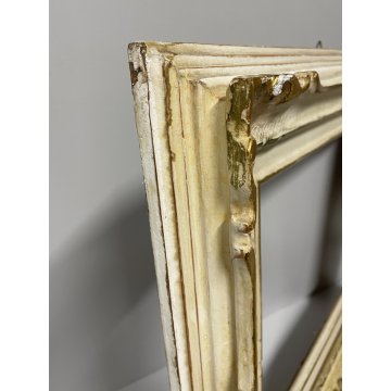 ANTICA PICCOLA CORNICE DORATA BIANCA LEGNO SCOLPITO 44 cm x 38 cm EPOCA '900