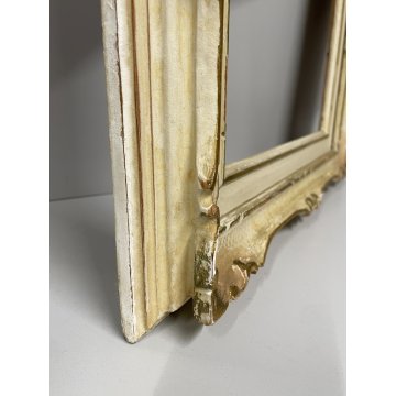 ANTICA PICCOLA CORNICE DORATA BIANCA LEGNO SCOLPITO 44 cm x 38 cm EPOCA '900