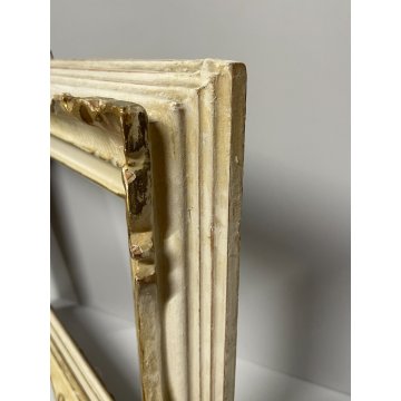 ANTICA PICCOLA CORNICE DORATA BIANCA LEGNO SCOLPITO 44 cm x 38 cm EPOCA '900