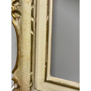 ANTICA PICCOLA CORNICE DORATA BIANCA LEGNO SCOLPITO 44 cm x 38 cm EPOCA '900
