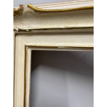 ANTICA PICCOLA CORNICE DORATA BIANCA LEGNO SCOLPITO 44 cm x 38 cm EPOCA '900