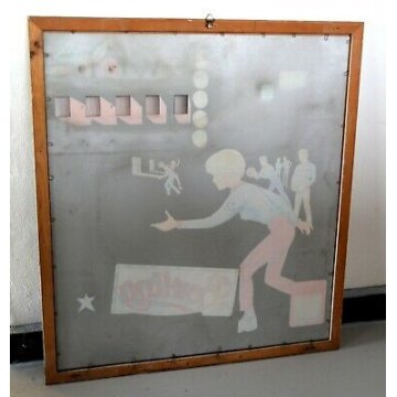 SCHERMO GIOCO FLIPPER PLEXIGLAS EPOCA 1970 BOWLING TILT VINTAGE QUADRO CORNICE 