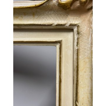 ANTICA PICCOLA CORNICE DORATA BIANCA LEGNO SCOLPITO 44 cm x 38 cm EPOCA '900