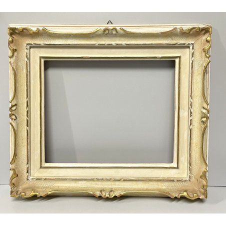 ANTICA PICCOLA CORNICE DORATA BIANCA LEGNO SCOLPITO 38 cm x 44 cm EPOCA '900