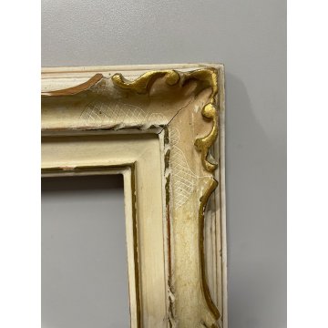ANTICA PICCOLA CORNICE DORATA BIANCA LEGNO SCOLPITO 38 cm x 44 cm EPOCA '900