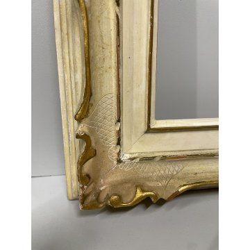 ANTICA PICCOLA CORNICE DORATA BIANCA LEGNO SCOLPITO 38 cm x 44 cm EPOCA '900