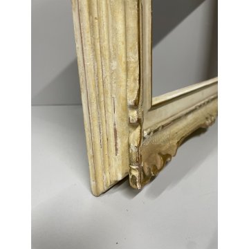 ANTICA PICCOLA CORNICE DORATA BIANCA LEGNO SCOLPITO 38 cm x 44 cm EPOCA '900