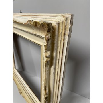 ANTICA PICCOLA CORNICE DORATA BIANCA LEGNO SCOLPITO 38 cm x 44 cm EPOCA '900