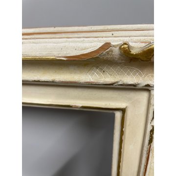 ANTICA PICCOLA CORNICE DORATA BIANCA LEGNO SCOLPITO 38 cm x 44 cm EPOCA '900