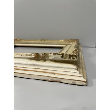 ANTICA PICCOLA CORNICE DORATA BIANCA LEGNO SCOLPITO 38 cm x 44 cm EPOCA '900