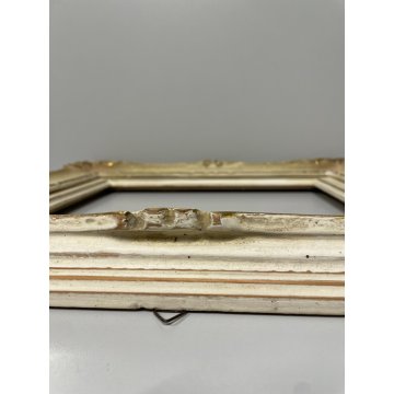 ANTICA PICCOLA CORNICE DORATA BIANCA LEGNO SCOLPITO 38 cm x 44 cm EPOCA '900