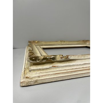 ANTICA PICCOLA CORNICE DORATA BIANCA LEGNO SCOLPITO 38 cm x 44 cm EPOCA '900