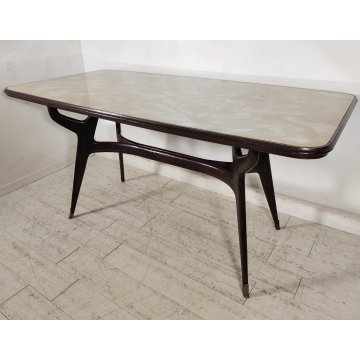 TAVOLO PRANZO DESIGN anni 50 LEGNO VETRO MARMO VINTAGE TABLE STILE ICO PARISI