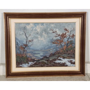 QUADRO DIPINTO OLIO Artino Giroldi PAESAGGIO INVERNALE NEVE Val Ossola Verampio