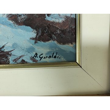 QUADRO DIPINTO OLIO Artino Giroldi PAESAGGIO INVERNALE NEVE Val Ossola Verampio