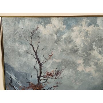 QUADRO DIPINTO OLIO Artino Giroldi PAESAGGIO INVERNALE NEVE Val Ossola Verampio