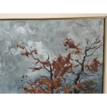 QUADRO DIPINTO OLIO Artino Giroldi PAESAGGIO INVERNALE NEVE Val Ossola Verampio