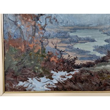QUADRO DIPINTO OLIO Artino Giroldi PAESAGGIO INVERNALE NEVE Val Ossola Verampio