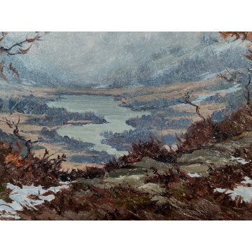 QUADRO DIPINTO OLIO Artino Giroldi PAESAGGIO INVERNALE NEVE Val Ossola Verampio