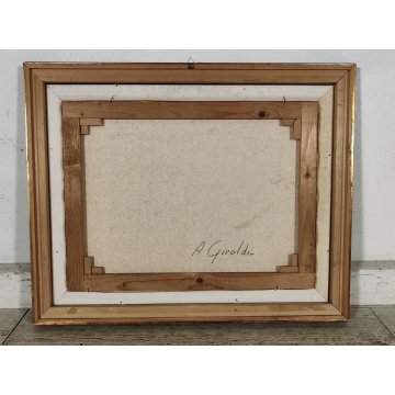 QUADRO DIPINTO OLIO Artino Giroldi PAESAGGIO INVERNALE NEVE Val Ossola Verampio