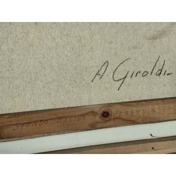 QUADRO DIPINTO OLIO Artino Giroldi PAESAGGIO INVERNALE NEVE Val Ossola Verampio