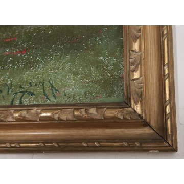 ANTICO QUADRO OLIO TAVOLA Giuseppe Pessina PAESAGGIO LAGO anni 40/50 CORNICE ORO
