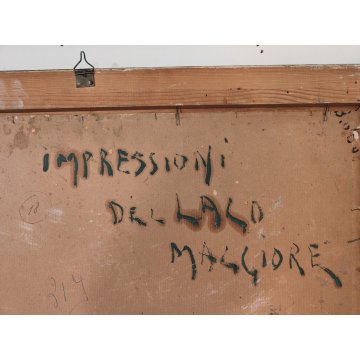 ANTICO QUADRO OLIO TAVOLA Giuseppe Pessina PAESAGGIO LAGO anni 40/50 CORNICE ORO