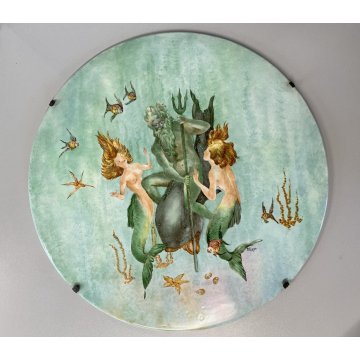 PIATTO DECORATIVO da PARETE CERAMICA SCENA MITOLOGICA Il mito di Nettuno ø 41 cm