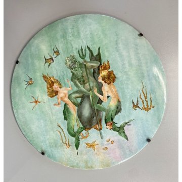 PIATTO DECORATIVO da PARETE CERAMICA SCENA MITOLOGICA Il mito di Nettuno ø 41 cm