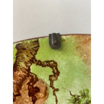 PIATTO DECORATIVO PARATA CERAMICA SCENA NATURALISTICA CERVO CERBIATTI BOSCO ø 41