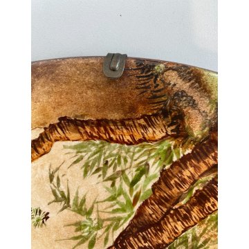 PIATTO DECORATIVO PARATA CERAMICA SCENA NATURALISTICA CERVO CERBIATTI BOSCO ø 41