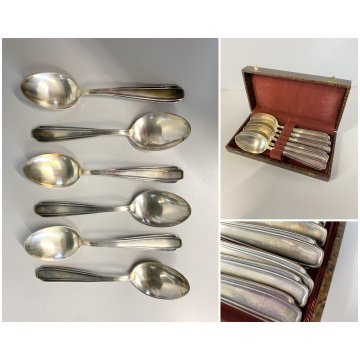 SET 6 CUCCHIAI DA PASTO METALLO ARGENTATO PUNZONE KH 90 VINTAGE SPOONS ART DECO'