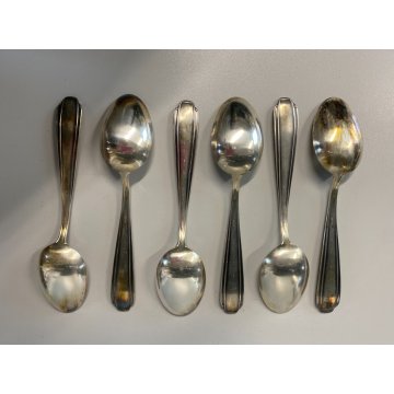 SET 6 CUCCHIAI DA PASTO METALLO ARGENTATO PUNZONE KH 90 VINTAGE SPOONS ART DECO'
