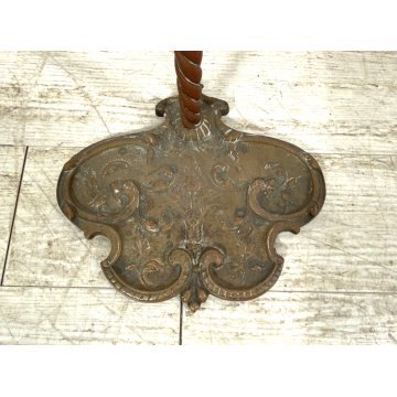ANTICO SET ATTREZZI UTENSILI CAMINO OTTONE FERRO PINZA PALETTA PATINA EPOCA