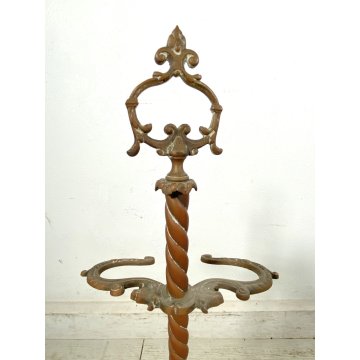 ANTICO SET ATTREZZI UTENSILI CAMINO OTTONE FERRO PINZA PALETTA PATINA EPOCA