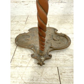 ANTICO SET ATTREZZI UTENSILI CAMINO OTTONE FERRO PINZA PALETTA PATINA EPOCA