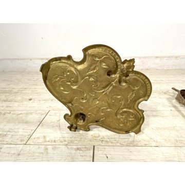 ANTICO SET ATTREZZI UTENSILI CAMINO OTTONE FERRO PINZA PALETTA PATINA EPOCA