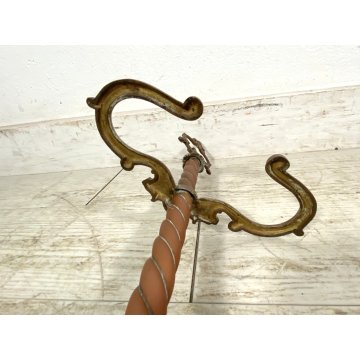 ANTICO SET ATTREZZI UTENSILI CAMINO OTTONE FERRO PINZA PALETTA PATINA EPOCA