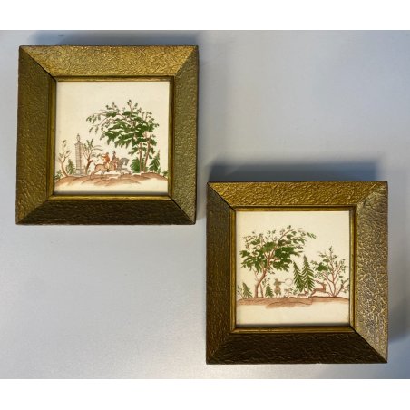 Guido Andlovitz FORMELLA CERAMICA SCI Laveno DECORO SCENA CACCIA 15x15cm '30