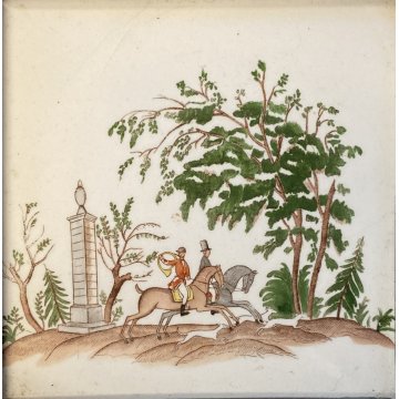 Guido Andlovitz FORMELLA CERAMICA SCI Laveno DECORO SCENA CACCIA 15x15cm '30