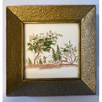 Guido Andlovitz FORMELLA CERAMICA SCI Laveno DECORO SCENA CACCIA 15x15cm '30