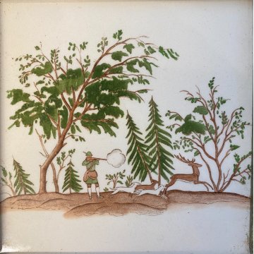 Guido Andlovitz FORMELLA CERAMICA SCI Laveno DECORO SCENA CACCIA 15x15cm '30