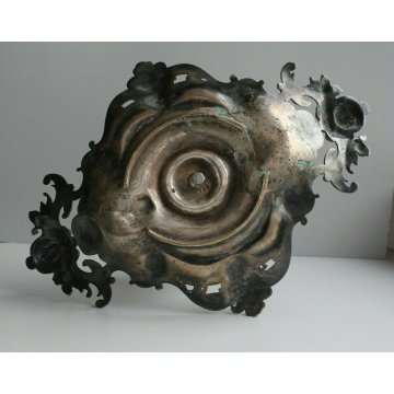 ANTICO CALAMIO METALLO ARGENTATO BAROCCO PUTTO GUFI MASCHERONI FINE '800