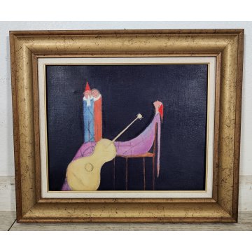 QUADRO DIPINTO olio tela Walter Pozzi LA MASCHERA MORENTE epoca 900 ARLECCHINO