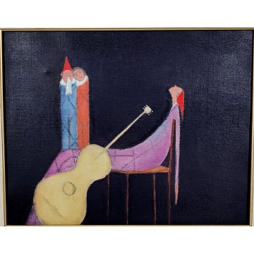 QUADRO DIPINTO olio tela Walter Pozzi LA MASCHERA MORENTE epoca 900 ARLECCHINO