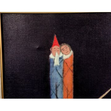 QUADRO DIPINTO olio tela Walter Pozzi LA MASCHERA MORENTE epoca 900 ARLECCHINO