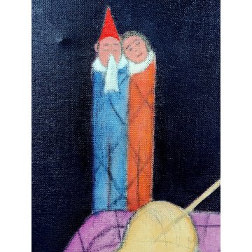 QUADRO DIPINTO olio tela Walter Pozzi LA MASCHERA MORENTE epoca 900 ARLECCHINO